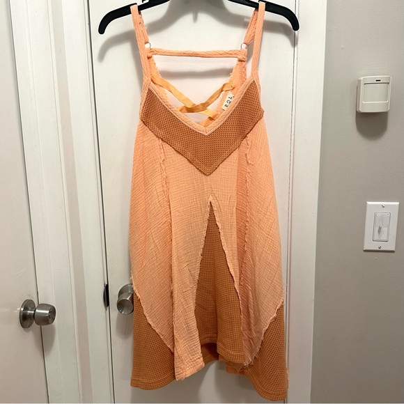 POL Orange Thermal Contrast Hippie Mini Slip Dress Women's S Distressed Boho - Picture 2 of 10